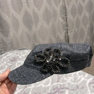 Blue navy hat with sparkly flower on side